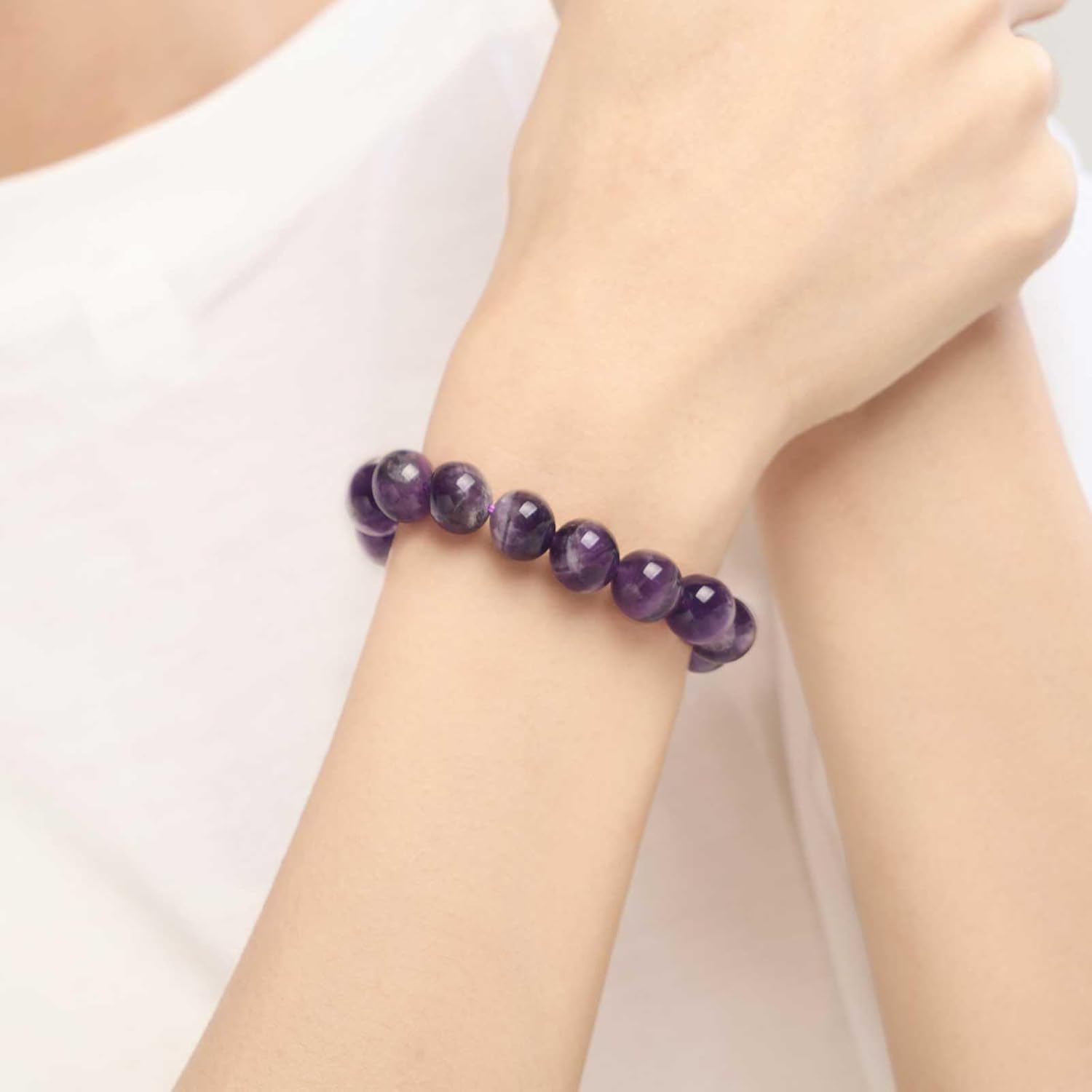 Amethyst Bracelet - 10mm Premium Amethyst Crystal Healing Bracelet with Gift Box for Women and Men, Friendship Birthday Gifts for Women
