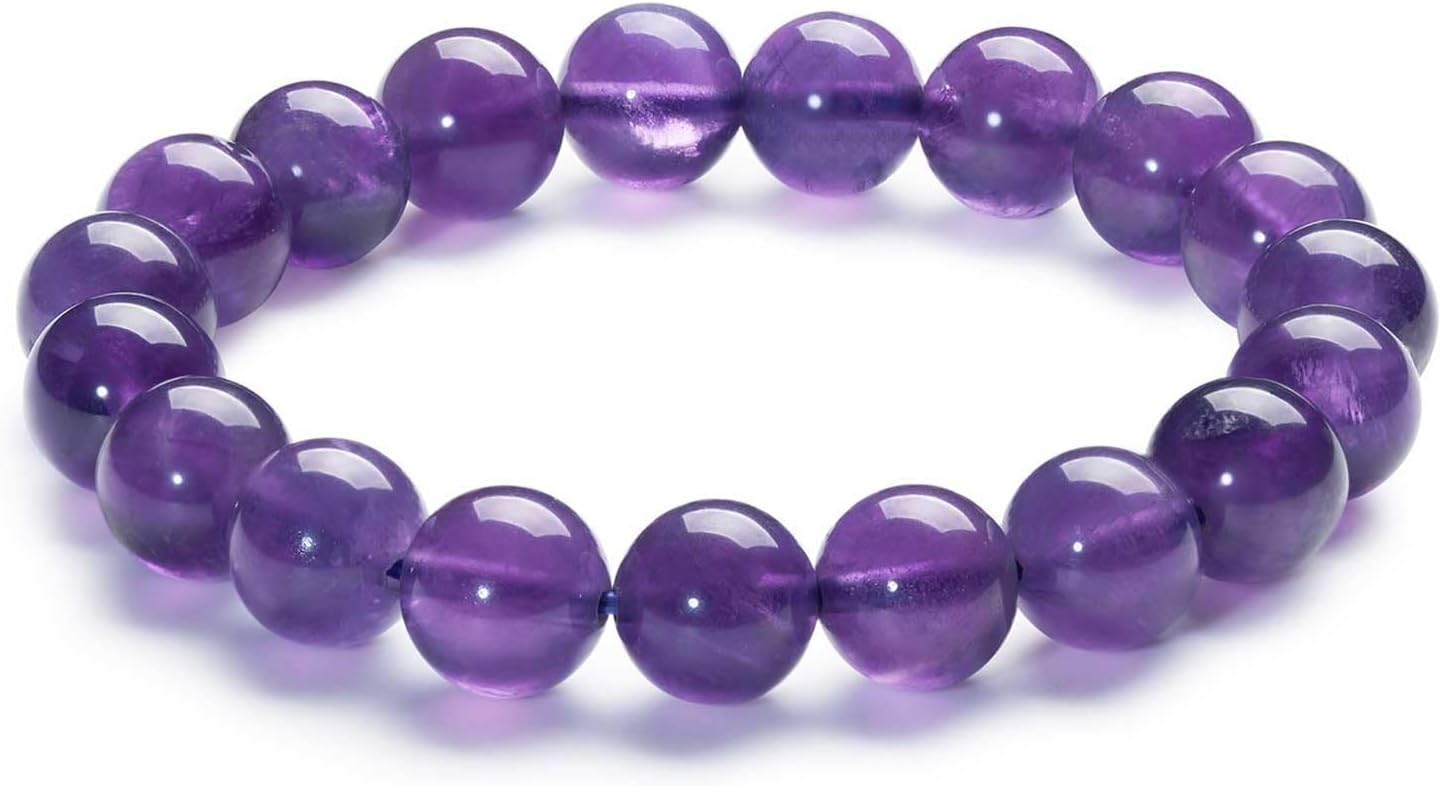 Amethyst Bracelet - 10mm Premium Amethyst Crystal Healing Bracelet with Gift Box for Women and Men, Friendship Birthday Gifts for Women