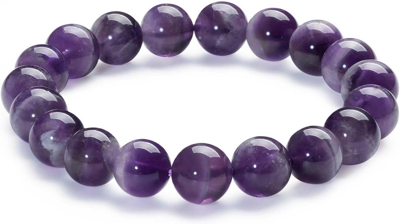 Amethyst Bracelet - 10mm Premium Amethyst Crystal Healing Bracelet with Gift Box for Women and Men, Friendship Birthday Gifts for Women