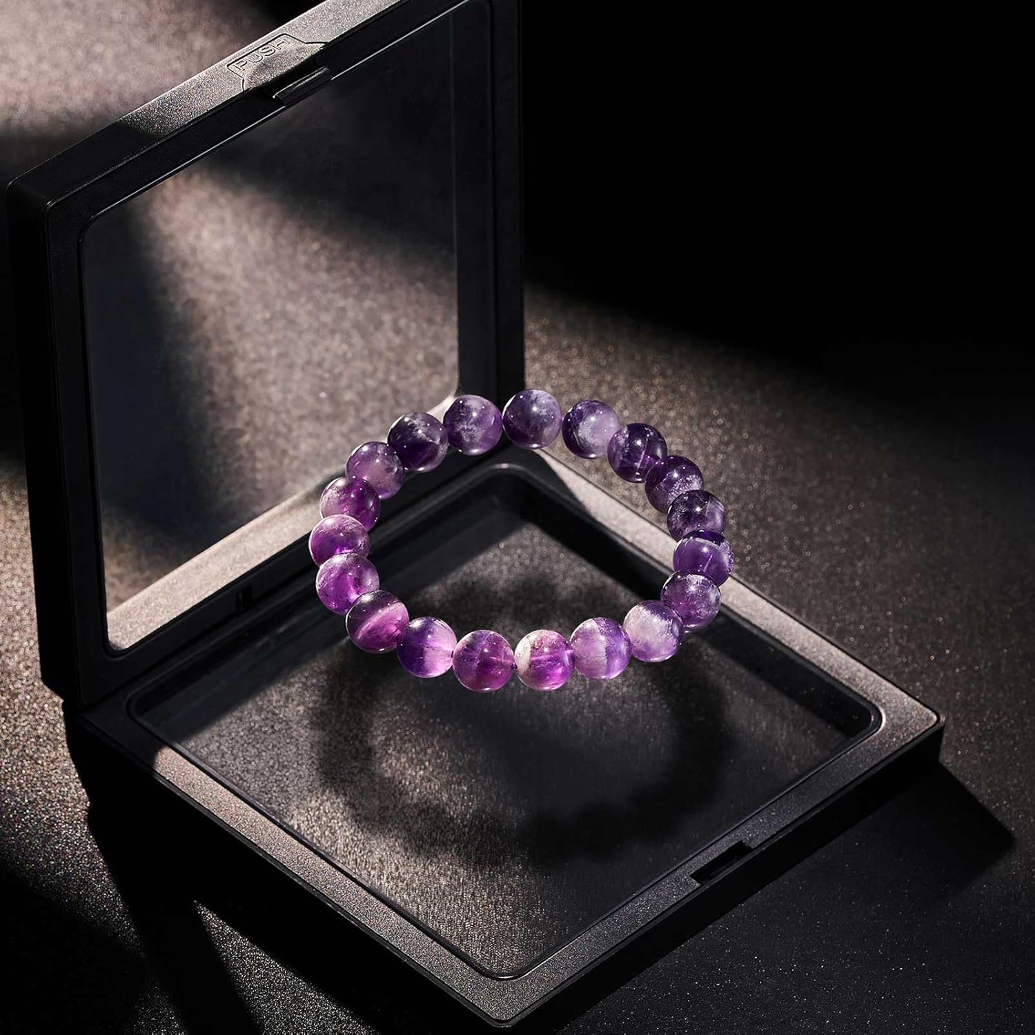 Amethyst Bracelet - 10mm Premium Amethyst Crystal Healing Bracelet with Gift Box for Women and Men, Friendship Birthday Gifts for Women